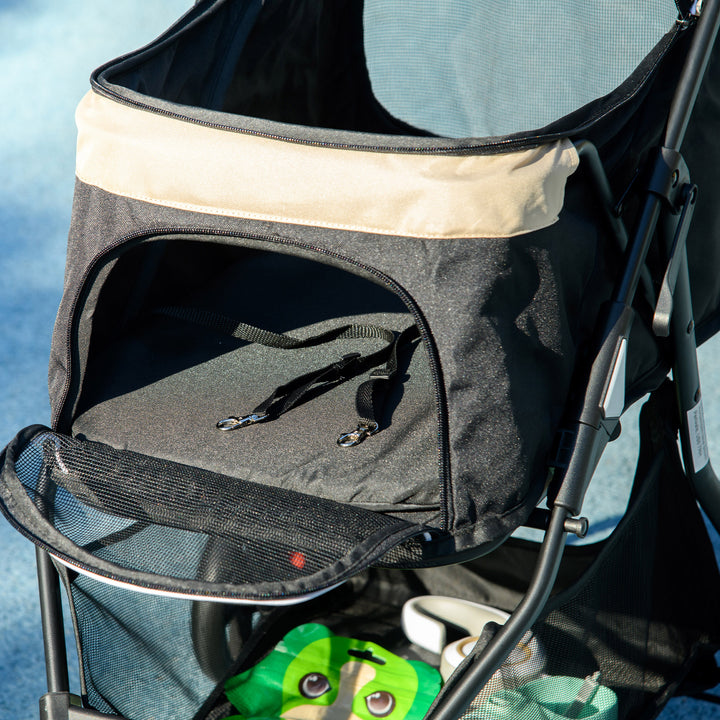 Foldable Pet Stroller w/ Rain Cover, for XS Dogs, S Dogs - Khaki