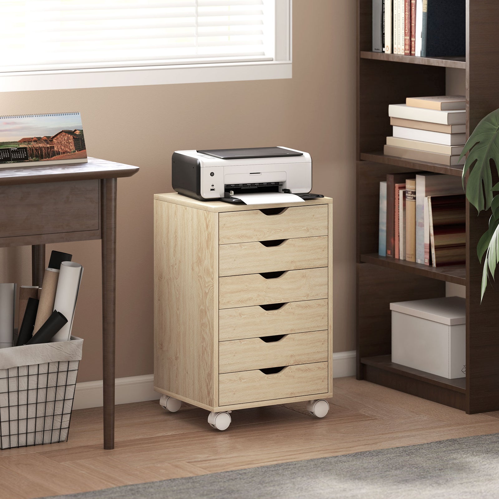 6 Drawer Vertical File Cabinet, Mobile Filing Cabinet with Quiet Drawe