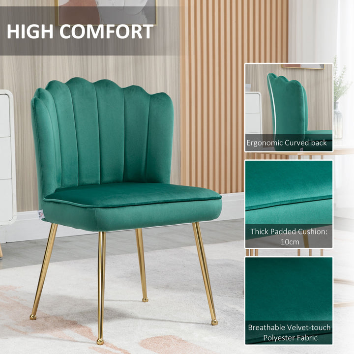 Shell Dining Chairs Set of 2, Upholstered Kitchen Chairs with Gold Metal Legs and Backrest, Velvet Fabric Lounge Leisure Chairs for Living Room, Reception Room, Green