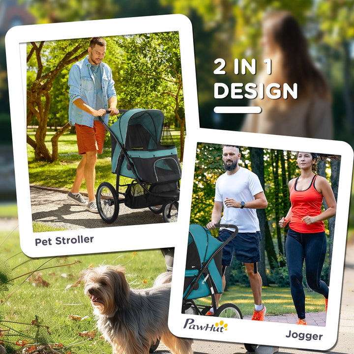 Foldable Pet Stroller Jogger, with Three Wheels, Canopy, for Medium and Small Dogs, Green