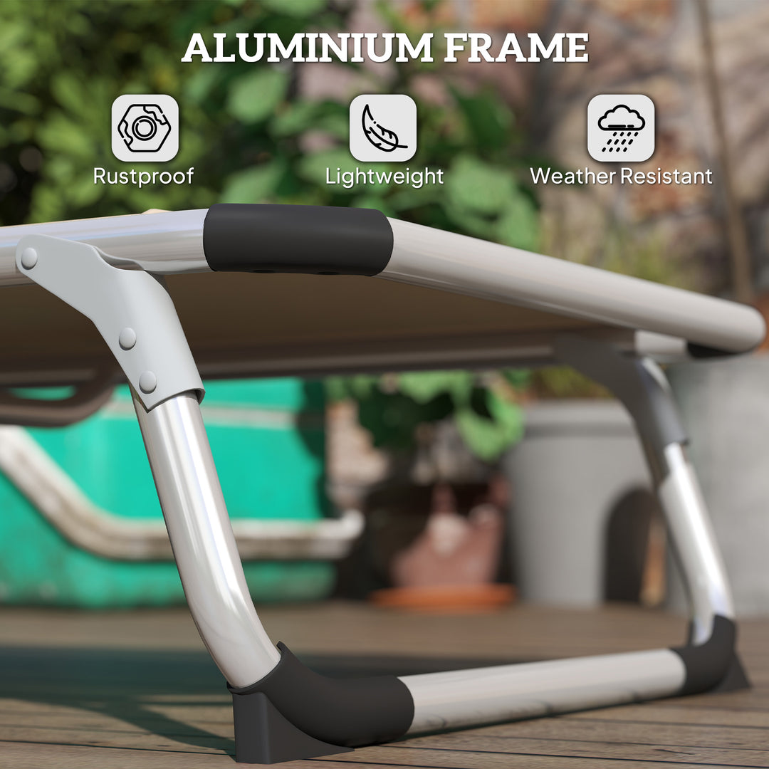 Foldable Outdoor Sun Lounger, Reclining Lounge Chair Camping Bed Cot with Pillow 4-Level Adjustable Back Aluminium Frame, Khaki