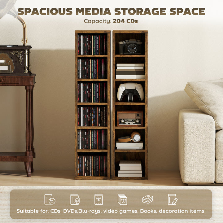 Set of 2 CD Media Display Shelf Unit Tower Rack with Adjustable Shelve