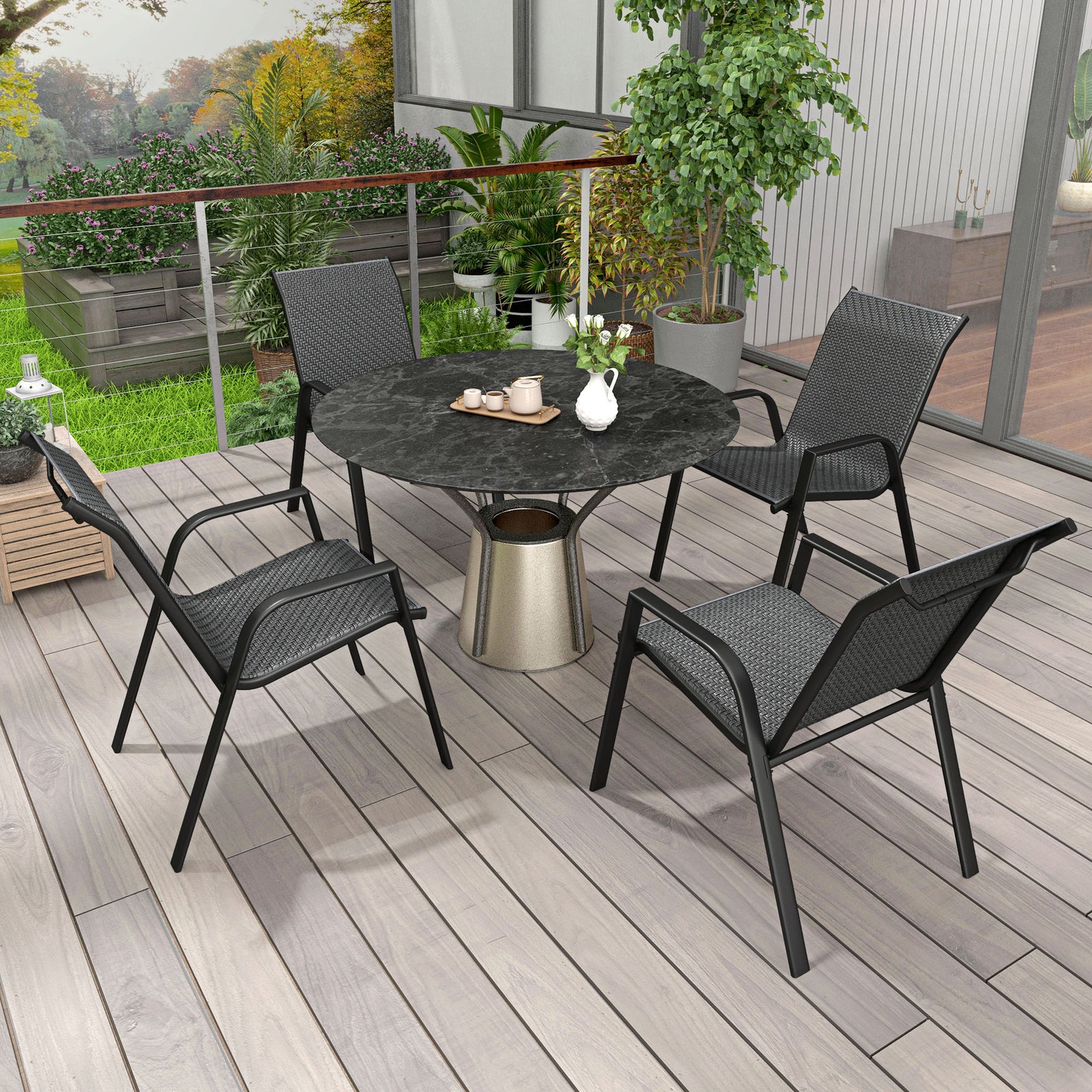 Four-Piece Stacking Rattan Garden Seat Set - Grey