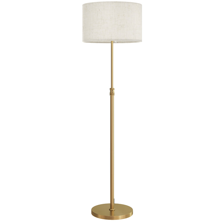 MCL Floor Lamp with Remote, Height Adjustable Standing Lamp with Linen Shade, Dimmable with 3000K-6000K Adjustable Colour Temperatures, Foot Switch for Living Room Bedroom Office, Gold Tone