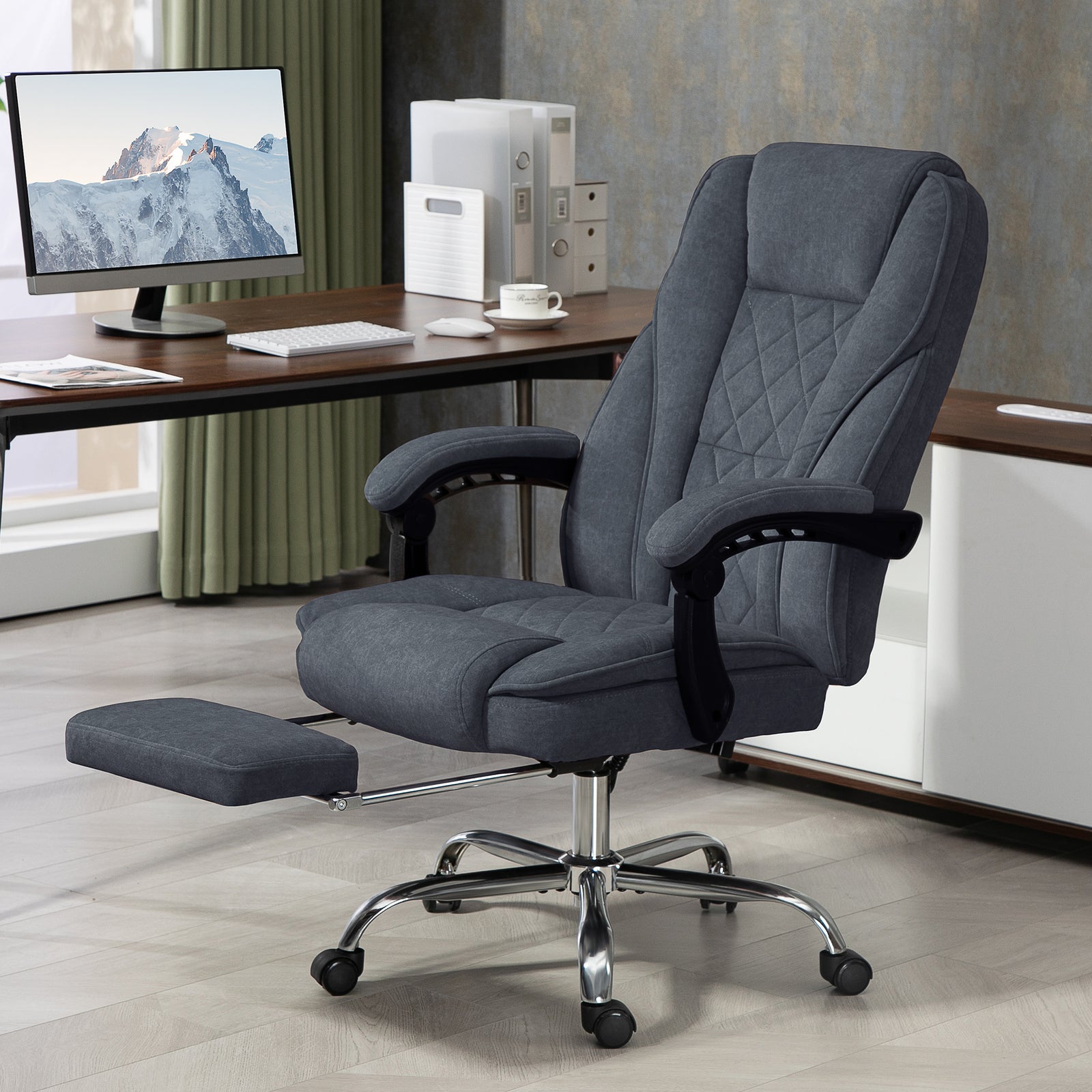 Massage Office Chair, Heated Reclining Computer Chair with Adjustable Height and Footrest, Dark Grey