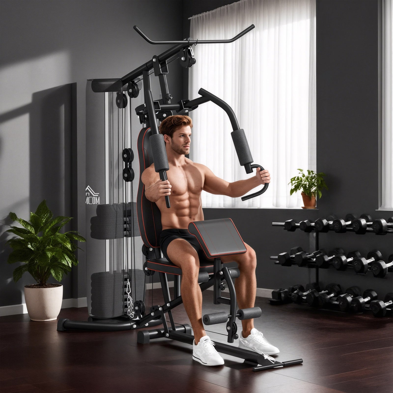 Multifunctional Home Gym Equipment Workout Station, Chest Station, Butterfly Press & Leg Developer, 45kg Weight Stack Multi Gym Machine Fitness Equipment for Full Body Fitness