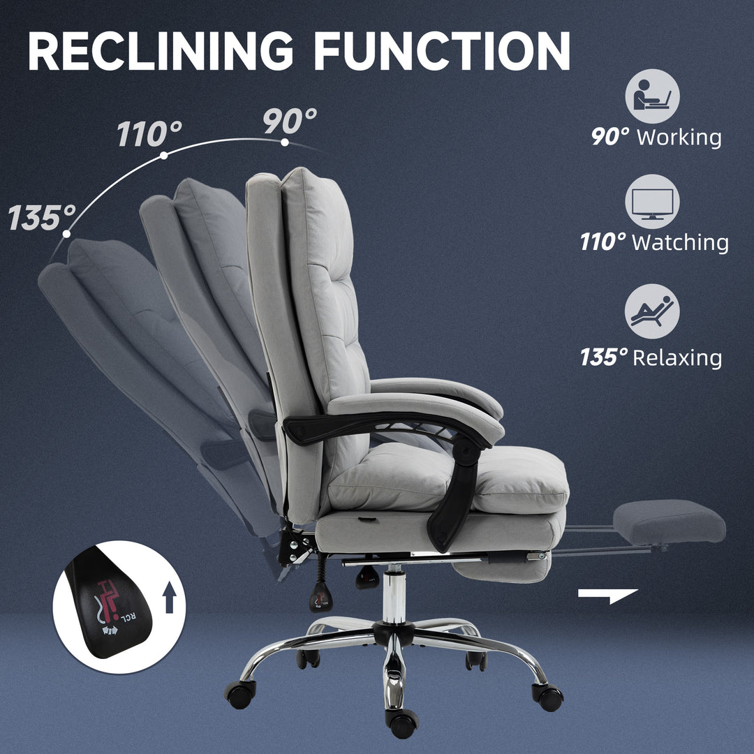 Office Chair with Footrest, Double Padding Ergonomic Desk Chair with 6-Point Vibration Massage and Back Heating, Microfibre Fabric with 135° Reclining Back, Grey