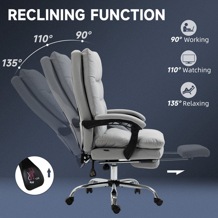 Office Chair with Footrest, Double Padding Ergonomic Desk Chair with 6-Point Vibration Massage and Back Heating, Microfibre Fabric with 135° Reclining Back, Grey