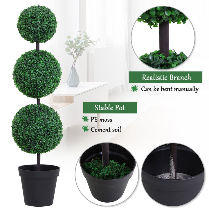 Outsunny Set of 2 Artificial Boxwood Ball Topiary Trees Potted Decorative Plant Outdoor and Indoor Décor (112cm) | Aosom UK