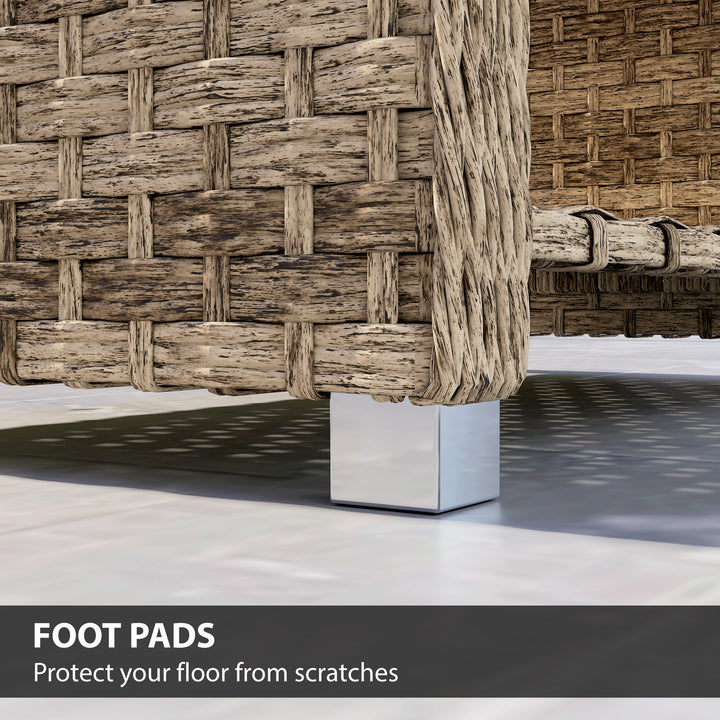 Outdoor Coffee Table with Storage Shelf, PE Rattan Side Table with Sla