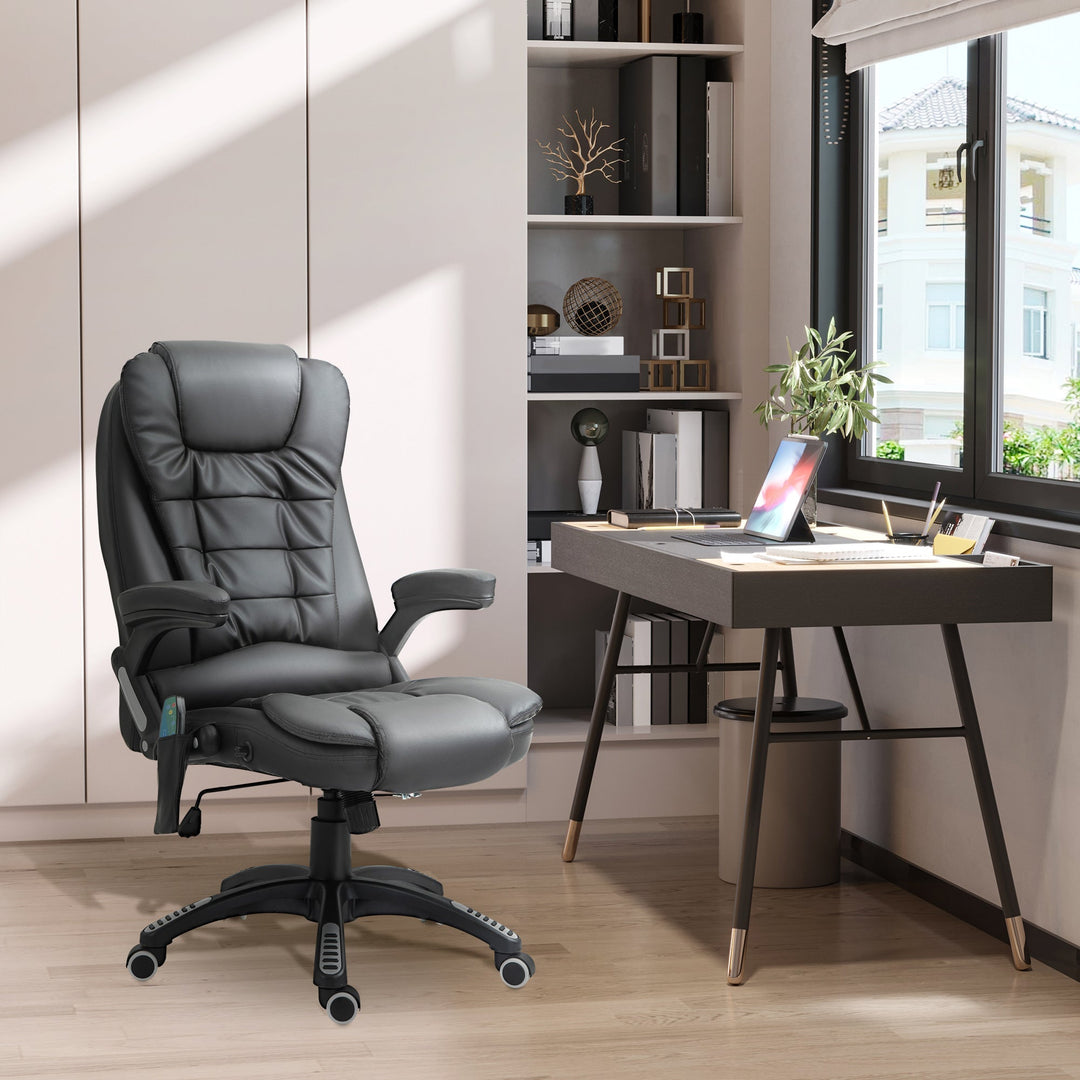 6-Point Massage Office Chair with Seat Heated for Home Office, PU Leather High Back Executive Desk Chair with Adjustable Height and 360° Swivel for Work Study