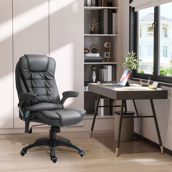 6-Point Massage Office Chair with Seat Heated for Home Office, PU Leather High Back Executive Desk Chair with Adjustable Height and 360° Swivel for Work Study