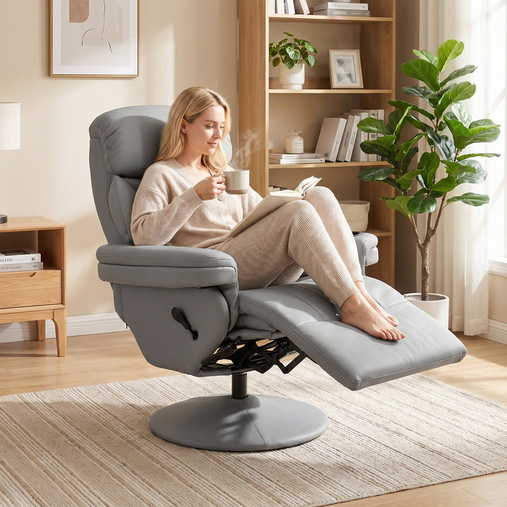 Upholstered Reclining Armchair, Manual Recliner Chair with Footrest an
