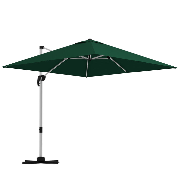 Outsunny Waterproof Cantilever Parasol Paradise: 3x3m Square Shade with Crank, Tilt, and 360° Rotation, Aluminium Frame, Green | Aosom UK