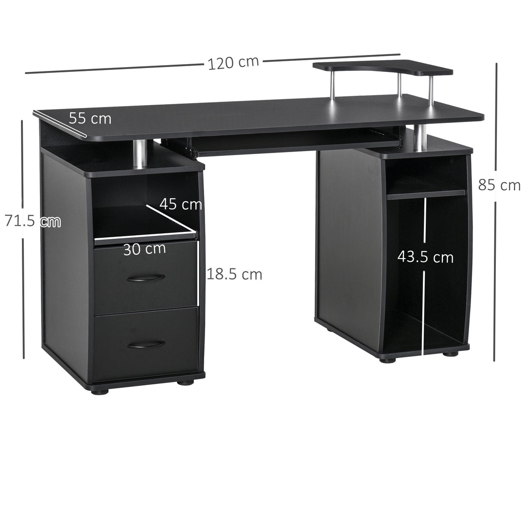 MCL Computer Desk Office PC Table Workstation with Keyboard Tray, CPU Shelf, Drawers, Sliding Scanner Shelf, Black