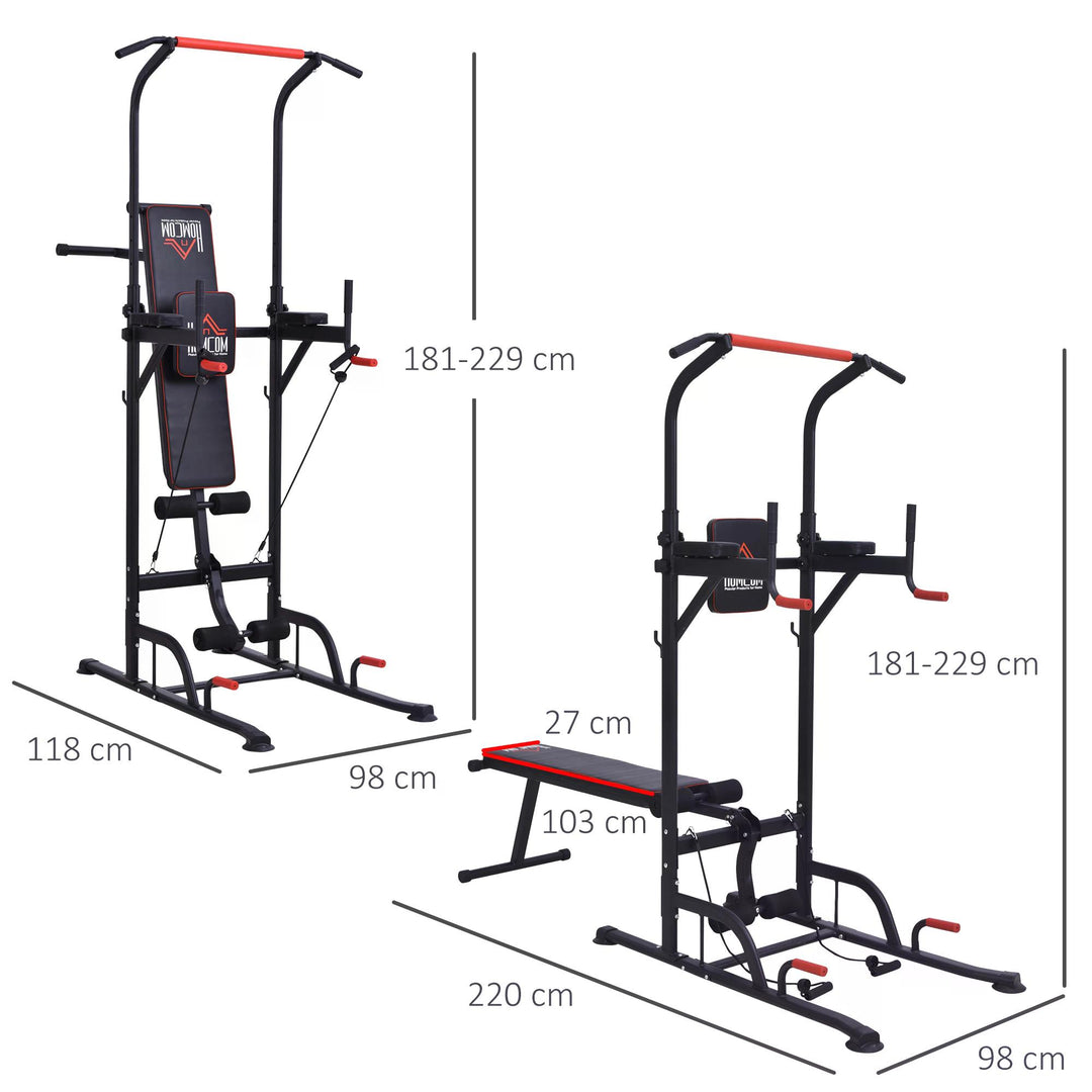 HOMCOM Steel Strength Training Power Tower Pull Up Station Black/Red | Aosom UK