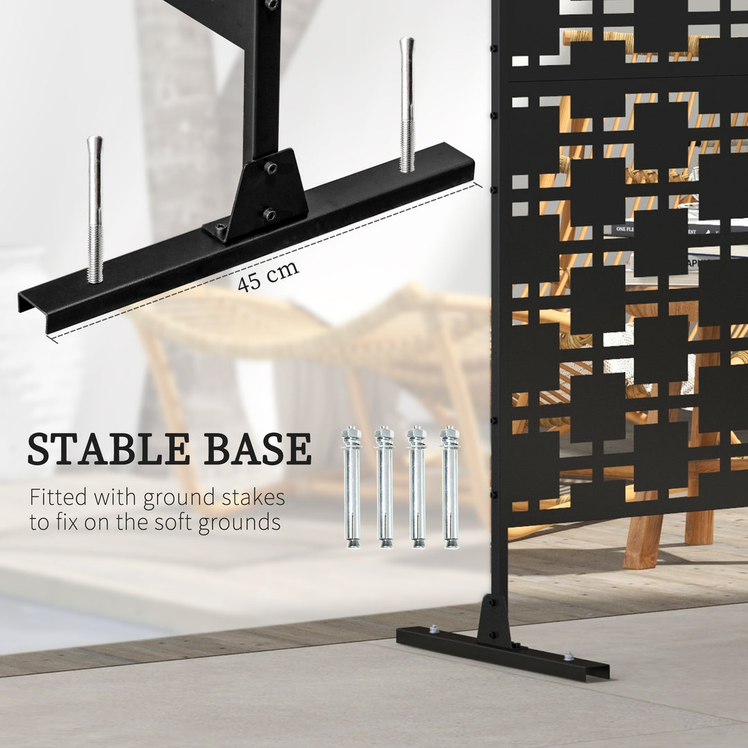 MCL Metal Decorative Privacy Screen Outdoor Divider, Black Grid