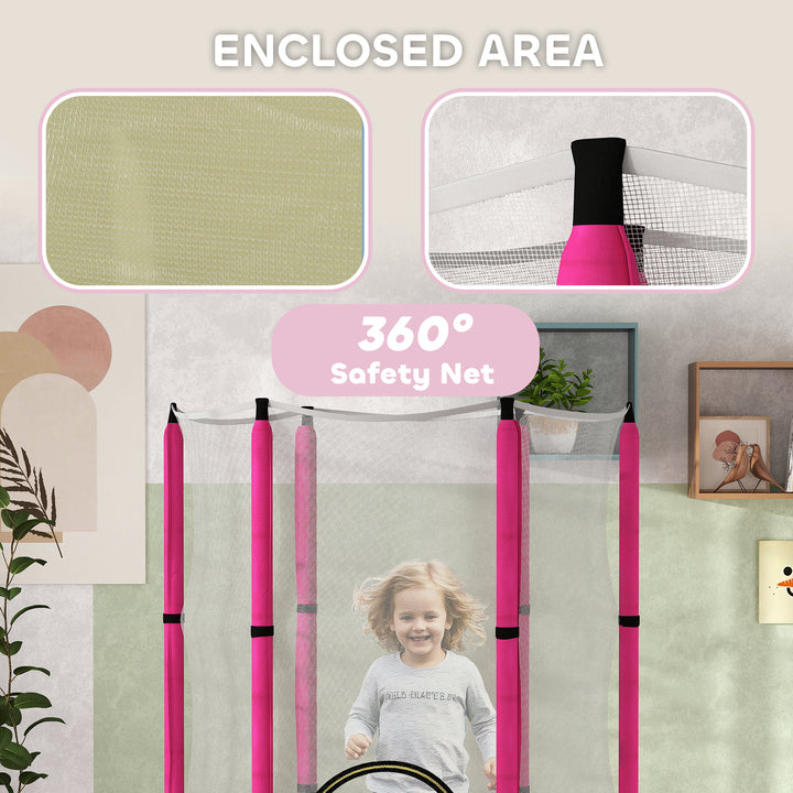 AIYAPLAY 4.6ft Toddler Trampoline w/ Safety Enclosure Net, for Indoor Outdoor Use, Ages 3-6 Years, Pink