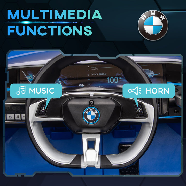 BMW i4 Licensed 12V Kids Electric Ride-On Car, Blue