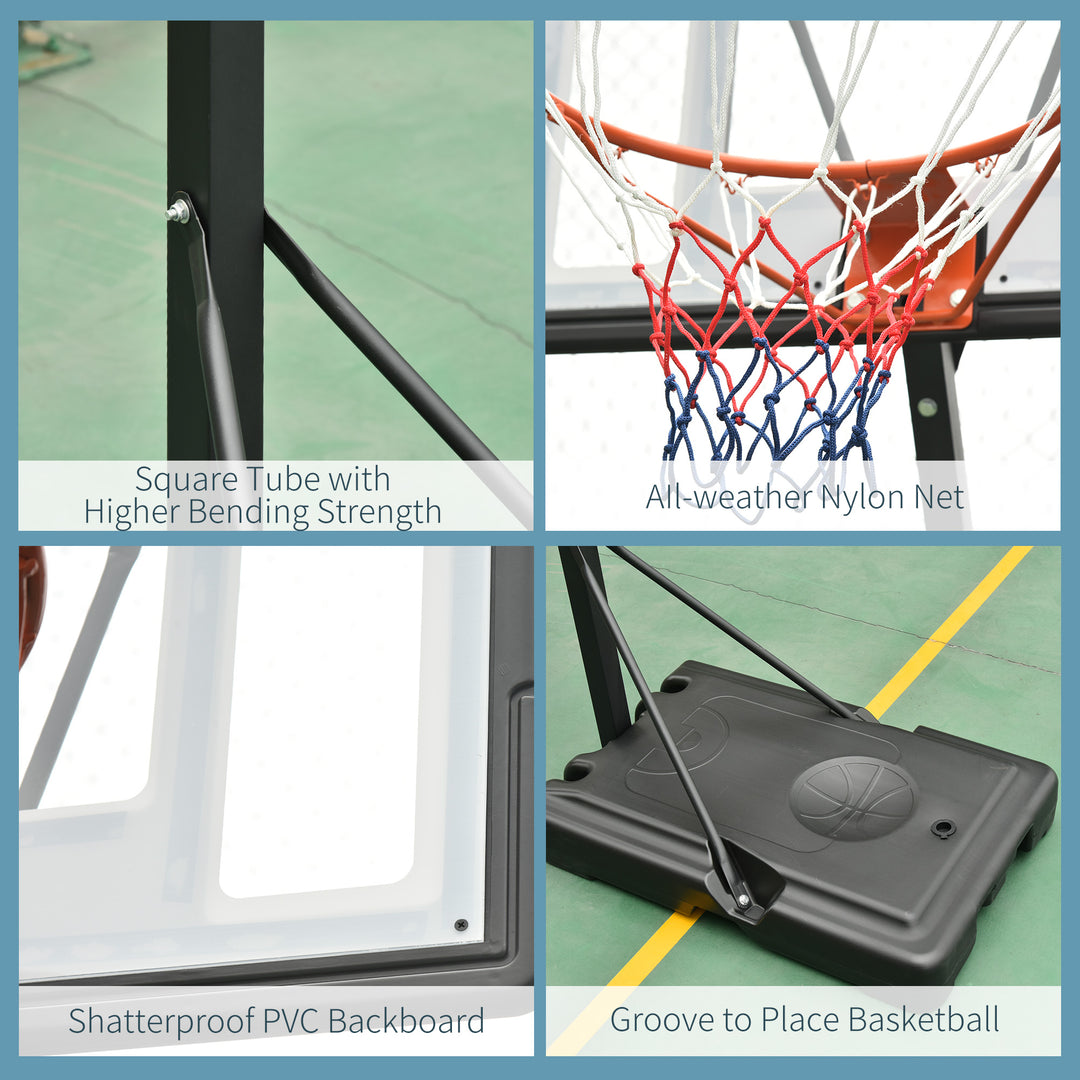 HOMCOM Adjustable Basketball Hoop Stand, Freestanding with Backboard & Wheels, 255-305cm, Black | Aosom UK