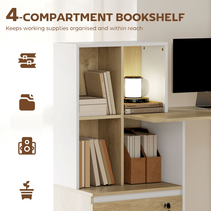 Computer Desk, Office Desk with Bookshelf, File Drawer and Legal Hangi