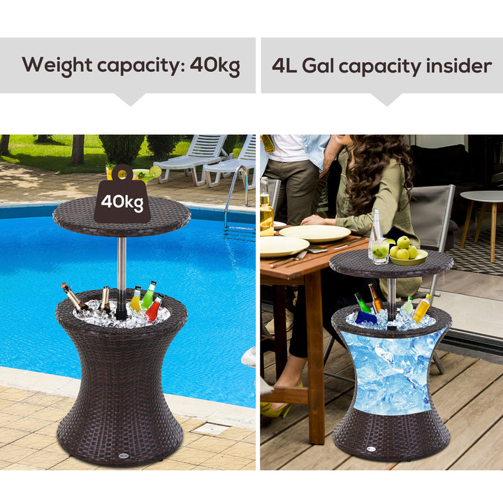 Outsunny Rattan Ice Bucket Table Beer Cooler For Outdoor Patio Party Bar Garden  Brown