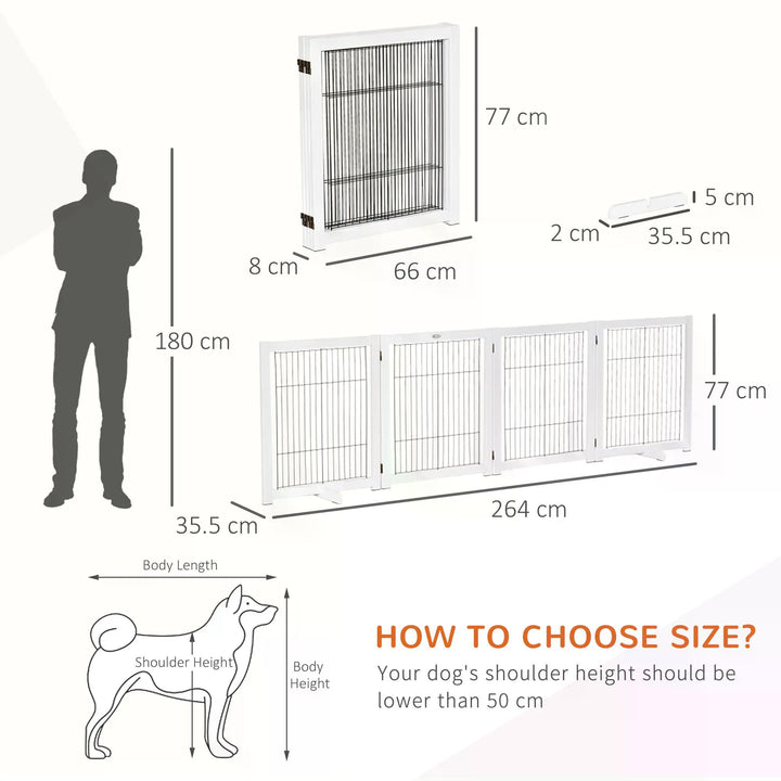 PawHut Dog Gate Wooden Foldable Small & Medium-Sized Pet Gate 4 Panel w/ Support Feet Pet Fence Safety Barrier for House Doorway Stairs | Aosom UK