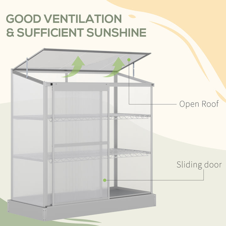 Outsunny 3-Tier Mini Greenhouse Garden Cold Frame Plant Growth House w / Polycarbonate Panels, Openable Roof, 129.5 x 58 x 140 cm, Silver