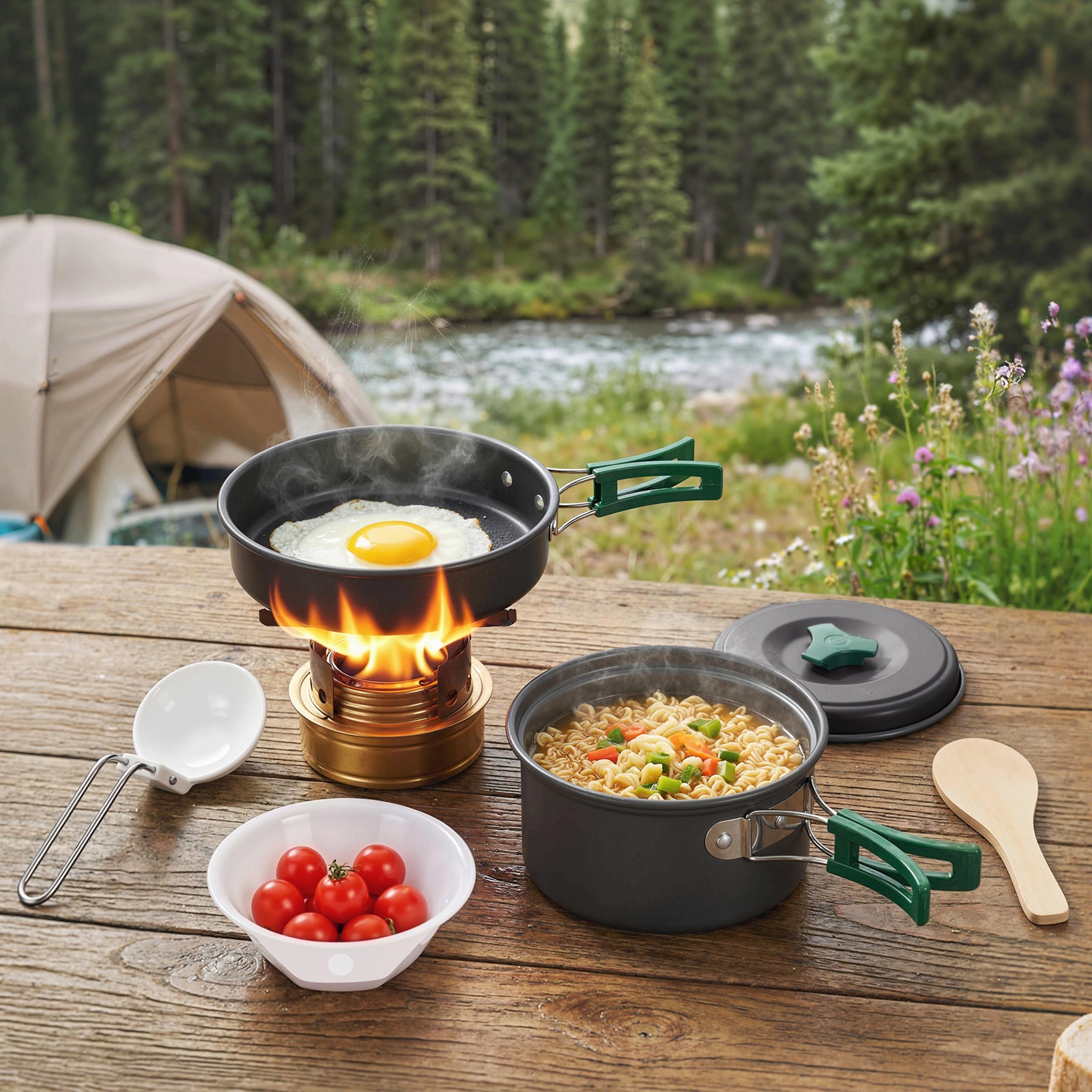 Camping Cookware Set, 8-Piece Ultralight Camping Cooking Kit with Anti