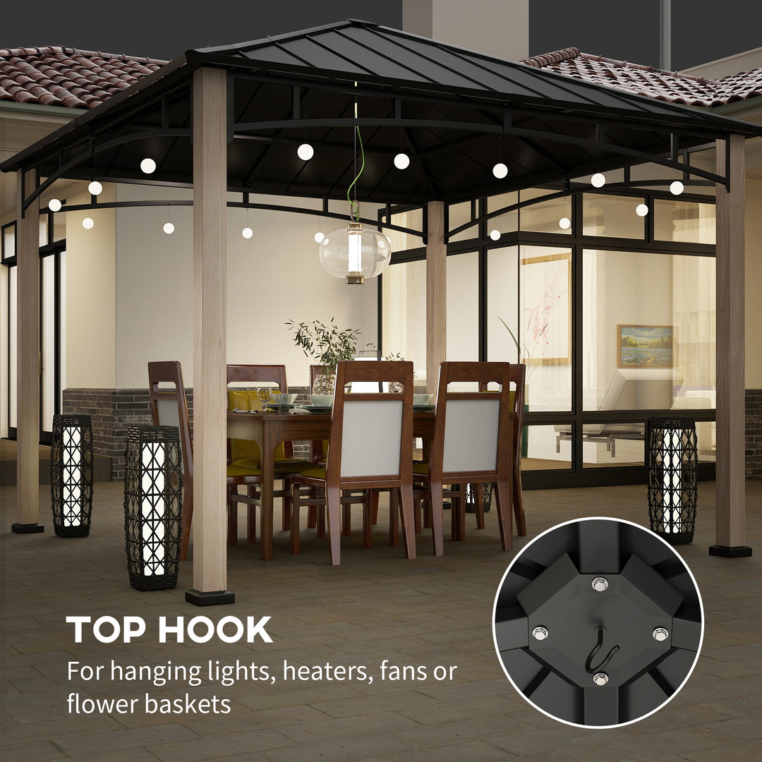 3 x 3 m Decorative Metal Gazebo - Black/Wood-Effect