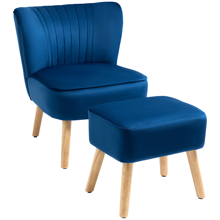 HOMCOM Velvet Accent Chair Occasional Tub Seat Padding Curved Back w/ Ottoman Wood Frame Legs Home Furniture, Dark Blue | Aosom UK