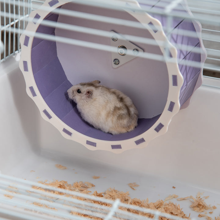 2 Tier Hamster Cage, Gerbil Cage with Exercise Wheel, Water Bottle, Ladder, White