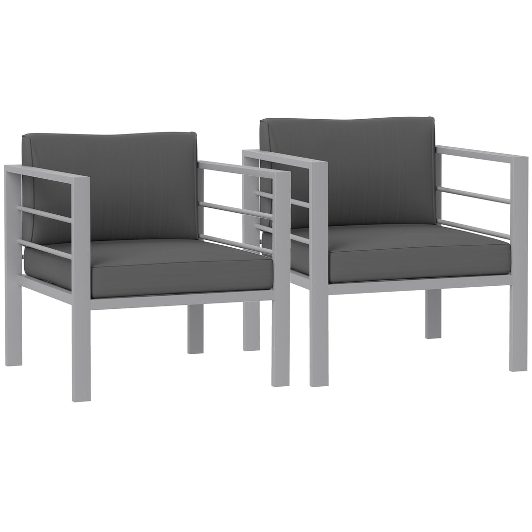 Garden Sofa Set of 2, All-Weather Garden Sofa Set with Removable Cushions, Metal Frame Outdoor Furniture for Balcony, Charcoal Grey