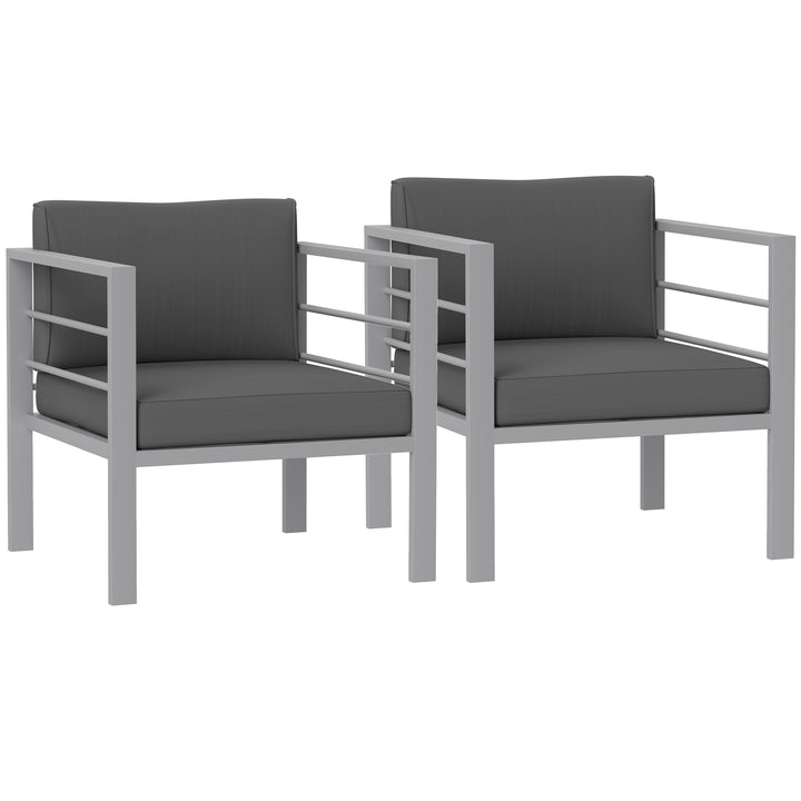 Garden Sofa Set of 2, All-Weather Garden Sofa Set with Removable Cushions, Metal Frame Outdoor Furniture for Balcony, Charcoal Grey