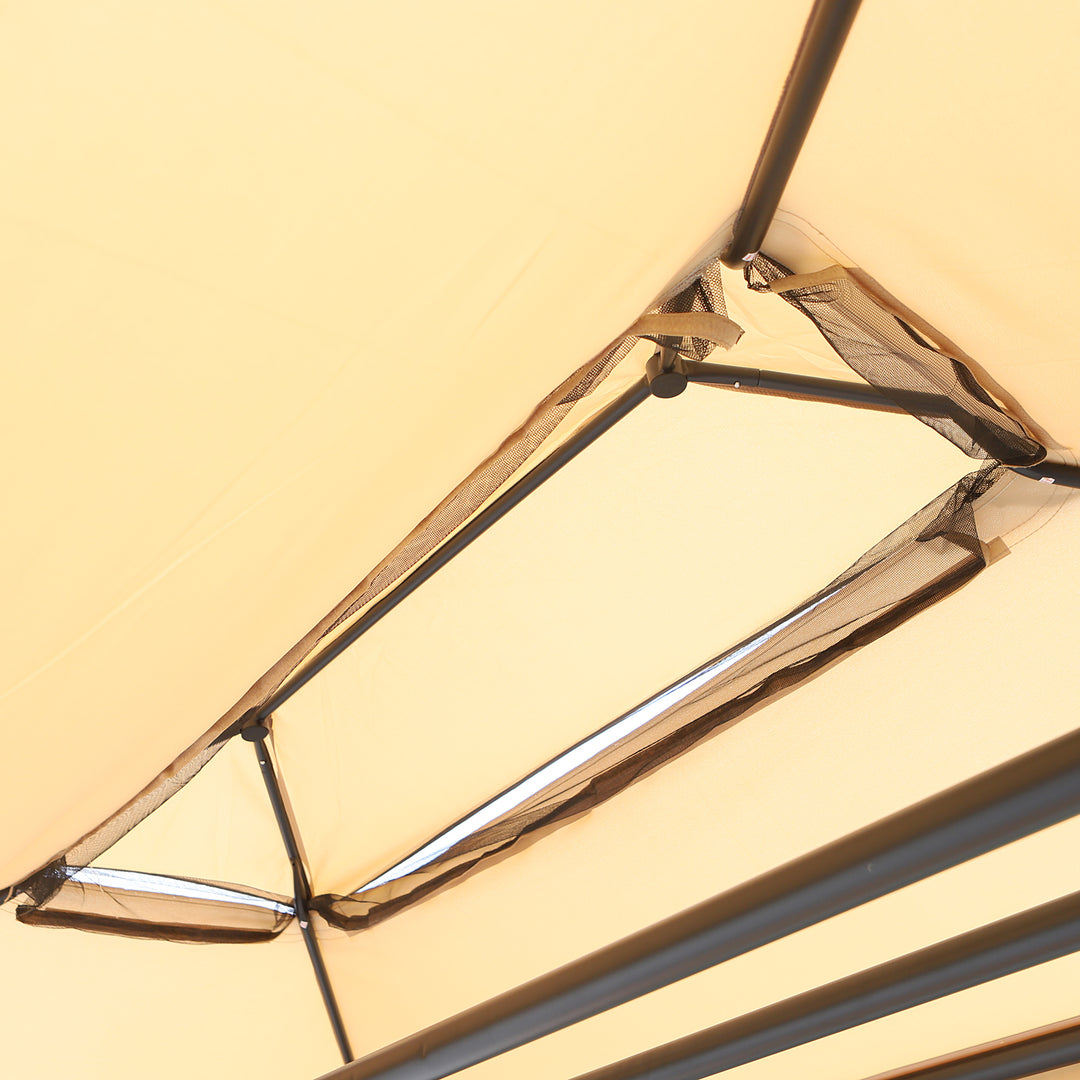 MCL 3 Seater Swing Chair 3-in-1 Convertible Garden Swing Seat Bed Gazebo Patio Bench Outdoor with Double Tier Canopy, Cushioned Seat, Mesh Sidewalls, Beige