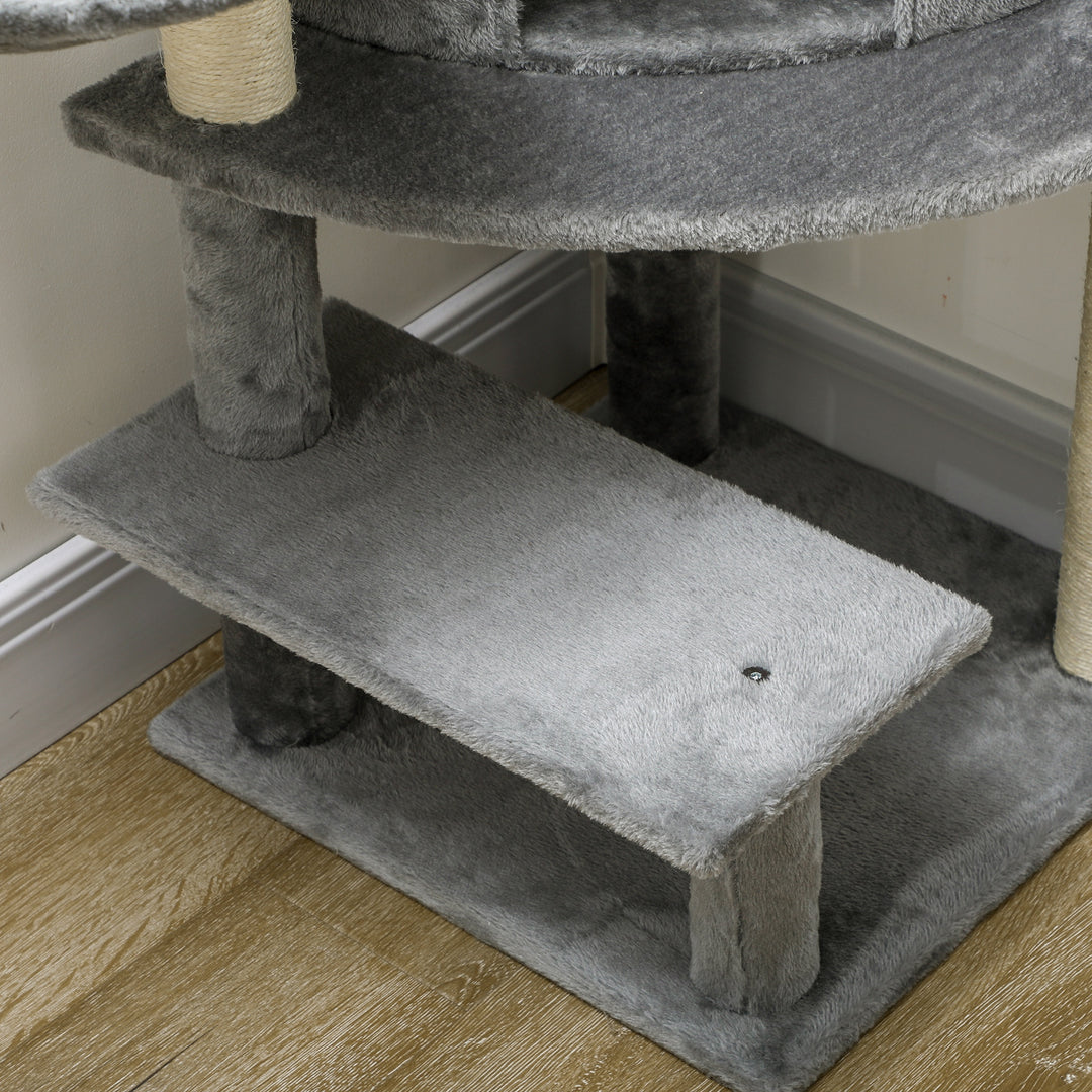 PawHut Sisal 100cm Cat Tree Tower with Sisal Scratching Post Grey | Aosom UK