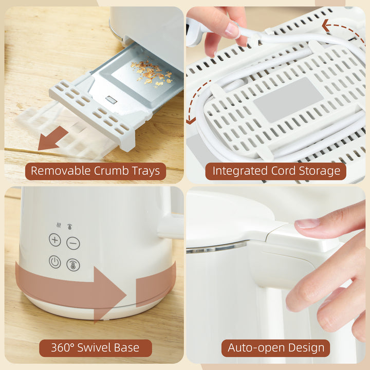 Polished Metal Kettle and Toaster Set - White