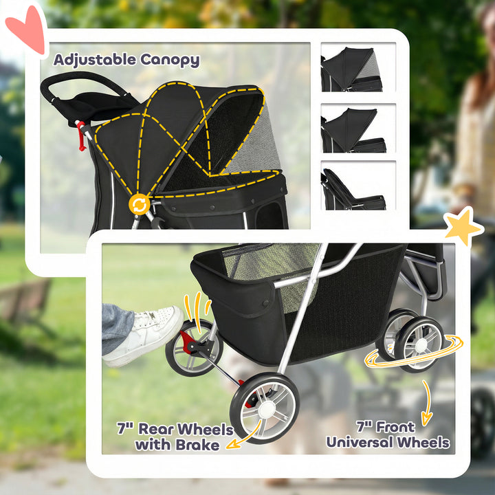 3 Wheel Pet Stroller for Small and Miniature Dogs, Black