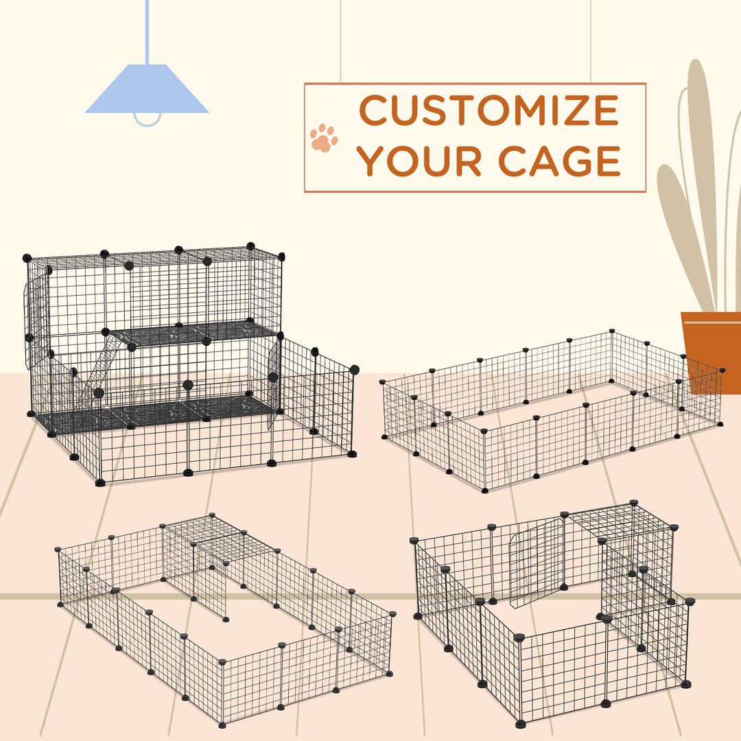 Pet Playpen w/ Door Customisable Fence for Guinea Pigs Chinchillas Hedgehogs - Black