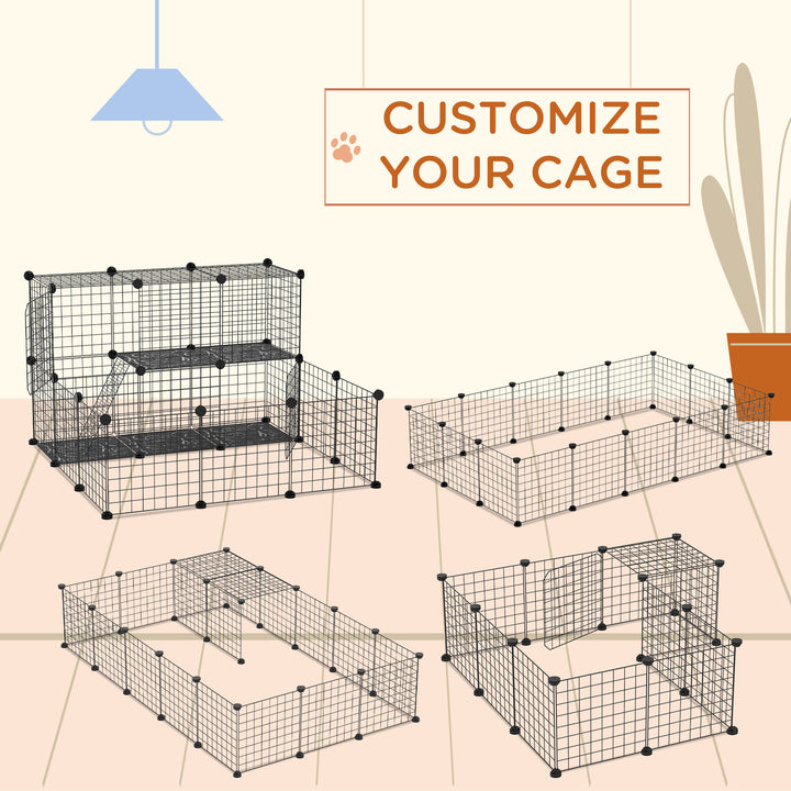 Pet Playpen w/ Door Customisable Fence for Guinea Pigs Chinchillas Hedgehogs - Black