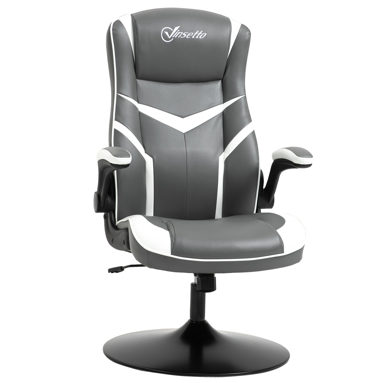 Gaming Chair Ergonomic Computer Chair with Adjustable Height Pedestal Base, Home Office Desk Chair PVC Leather Exclusive Swivel Chair Grey