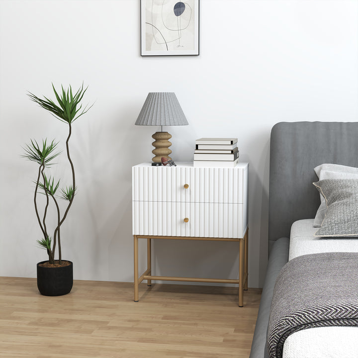 Elegant Two-Drawer Bedside Table - White