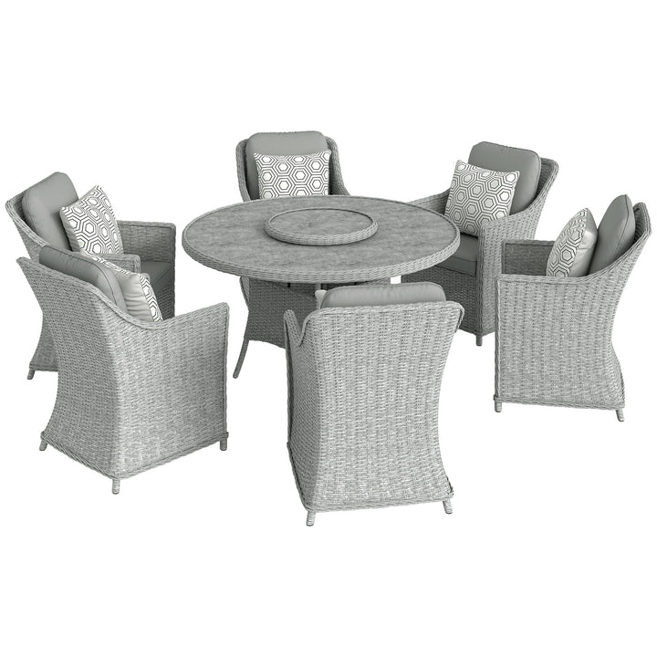 Rattan Garden Dining Set with Turntable, Marble Effect Glass Round Gar