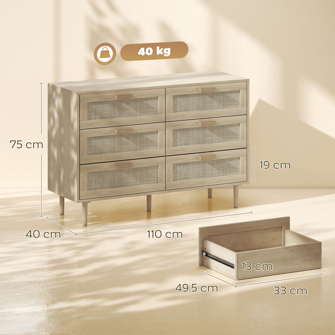 Chest of Drawers, 6-Drawer Dresser, Tall Storage Drawer Unit with Ratt