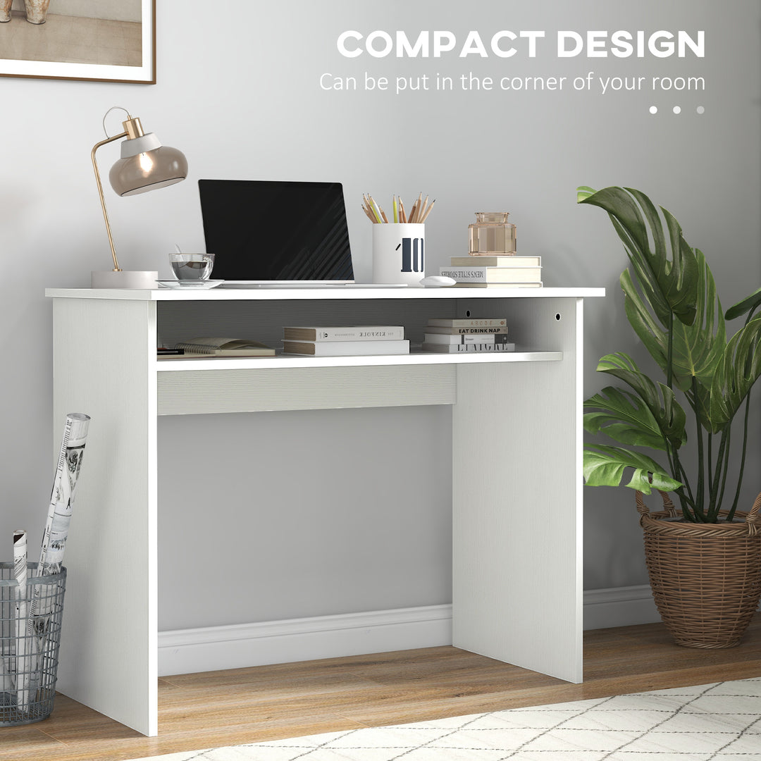 Modern Computer Desk, Home Office Table, Small Writing Desk with Storage Shelf, 90 x 50cm, White Wood Grain