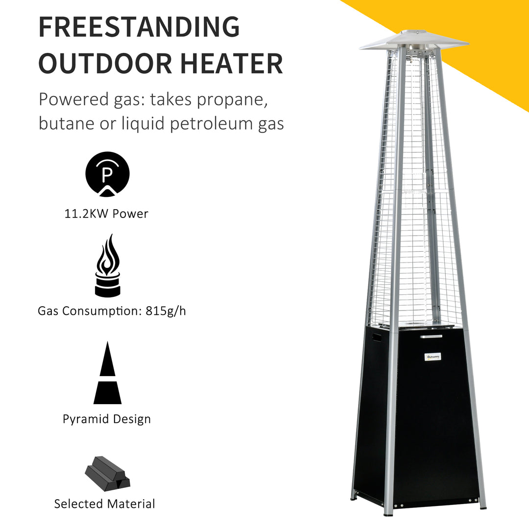 11.2KW Outdoor Patio Gas Heater Freestanding Pyramid Propane Heater Garden Tower Heater with Wheels, Dust Cover, Regulator and Hose, Black, 50 x 50 x 225cm