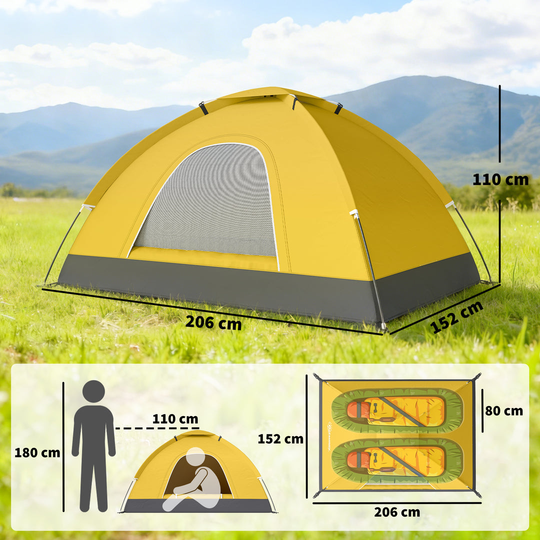 2 Person Camping Tent, Dome Tent with Zipped Doors, Storage Pocket, Po