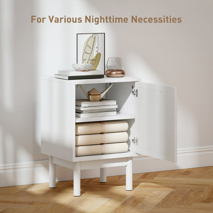 Rattan Bedside Table for Bedroom - White