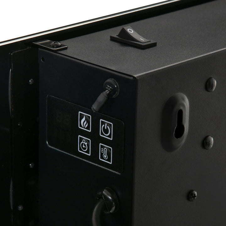 MCL Electric Wall-Mounted Fireplace Heater with Adjustable Flame Effect, Remote Control, Timer, 1800/2000W, Black