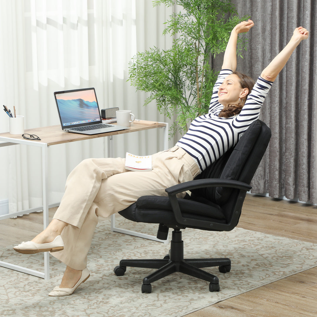 Linen-Look Padded Office Chair - Black
